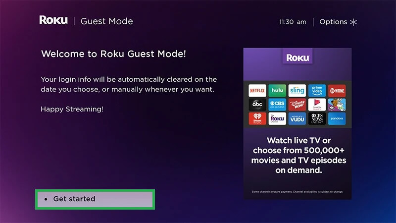 Welcome Message on Roku