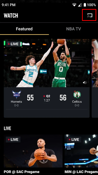 Tap the Cast icon to Chromecast NBA