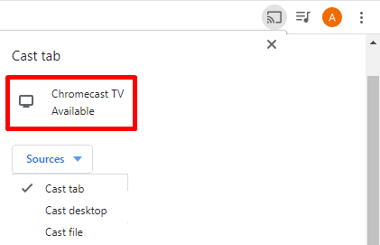 Click  Cast tab to Chromecast Sky Sports on your TV