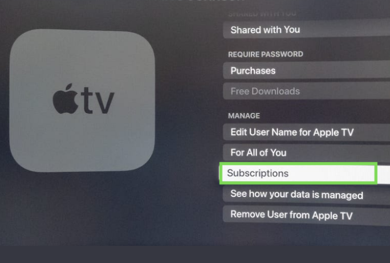 Subscriptions option on Apple TV