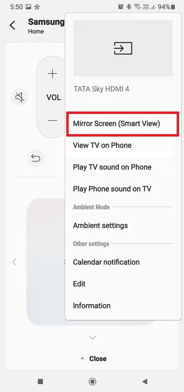 Hit Mirror Screen (Smart View)