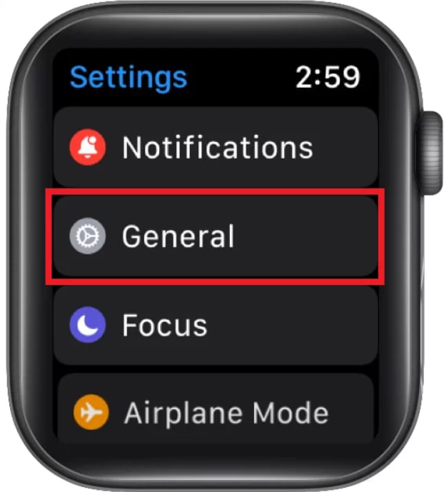 Click General on Apple Watch 
