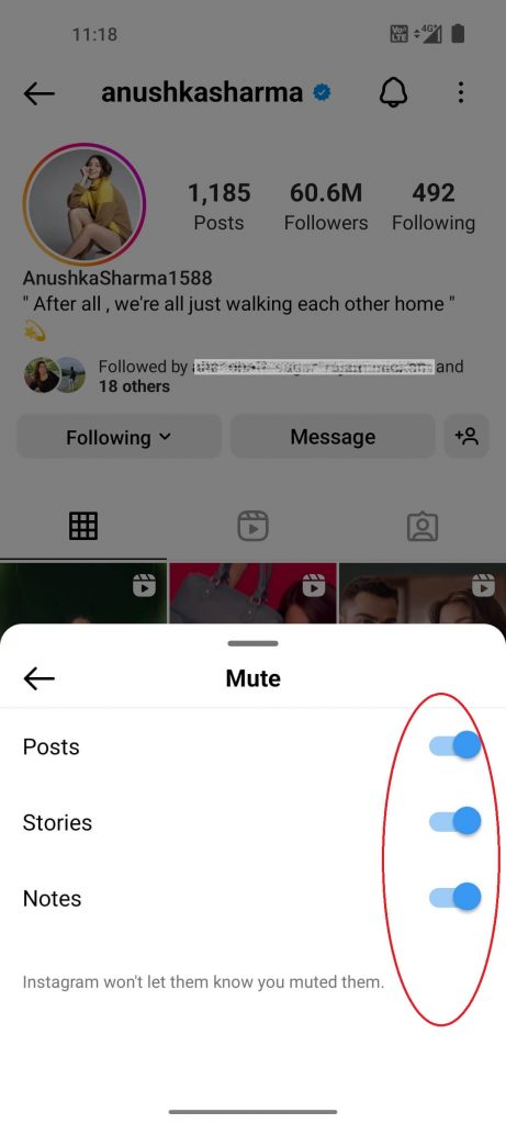 Toggle off Posts, Stories and Notes to unmute on Instagram