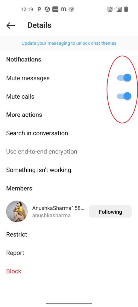 Turn off Mute messages and Mute calls