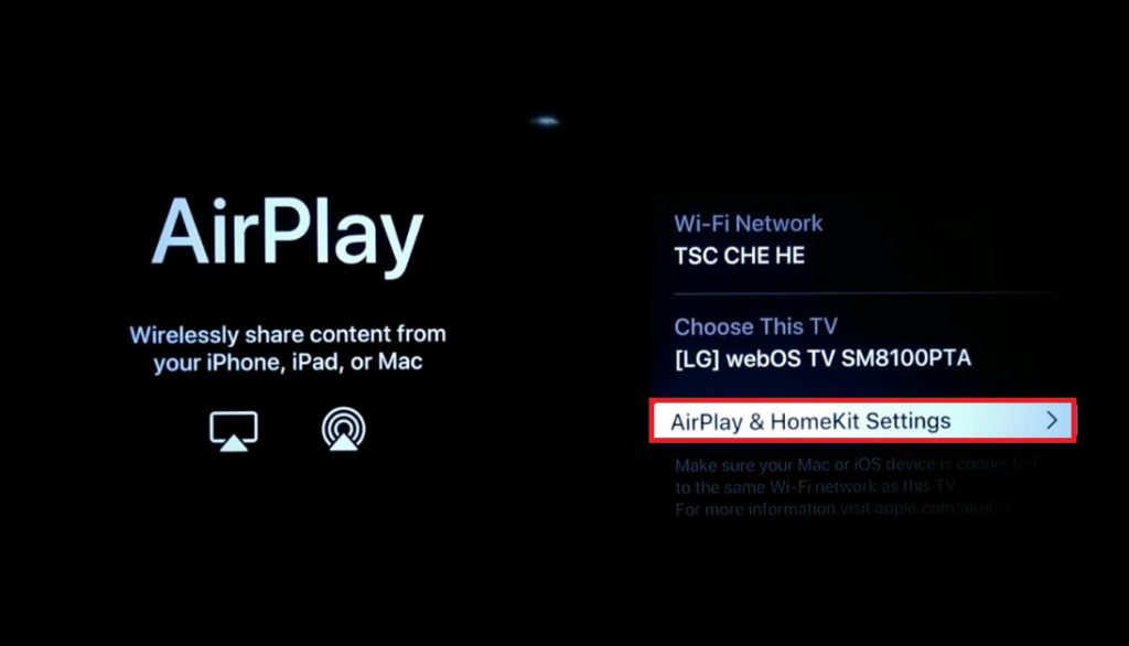 hit AirPlay & Homekit option on LG Smart TV