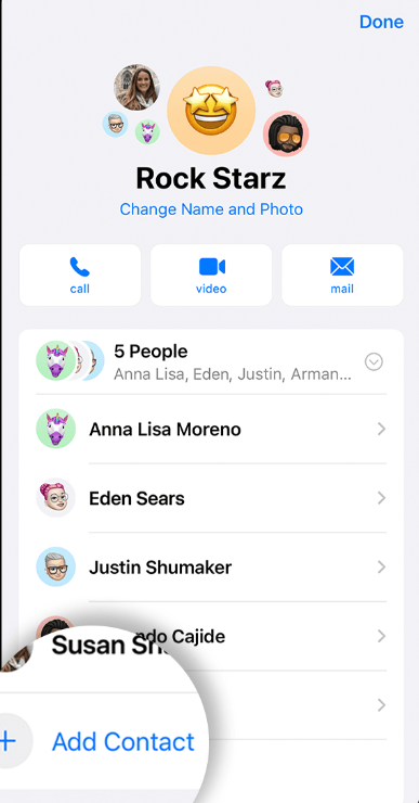 Select Add Contact to Add Someone to a Group Text on iPhone