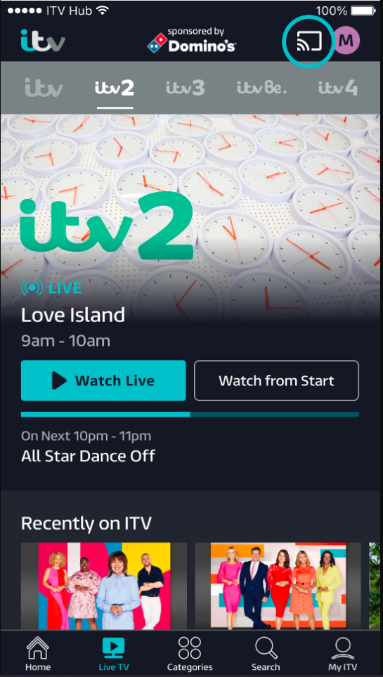 Click the Cast icon to Chromecast ITV Hub 