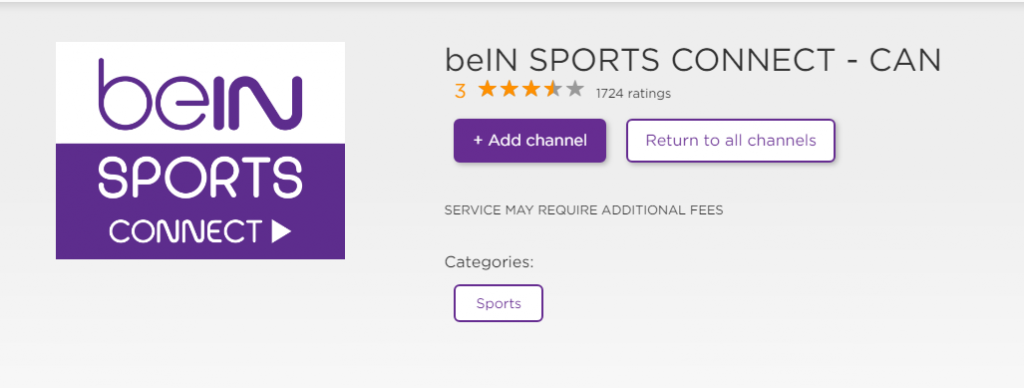 Click Add Channel to download beIN SPORTS on Roku