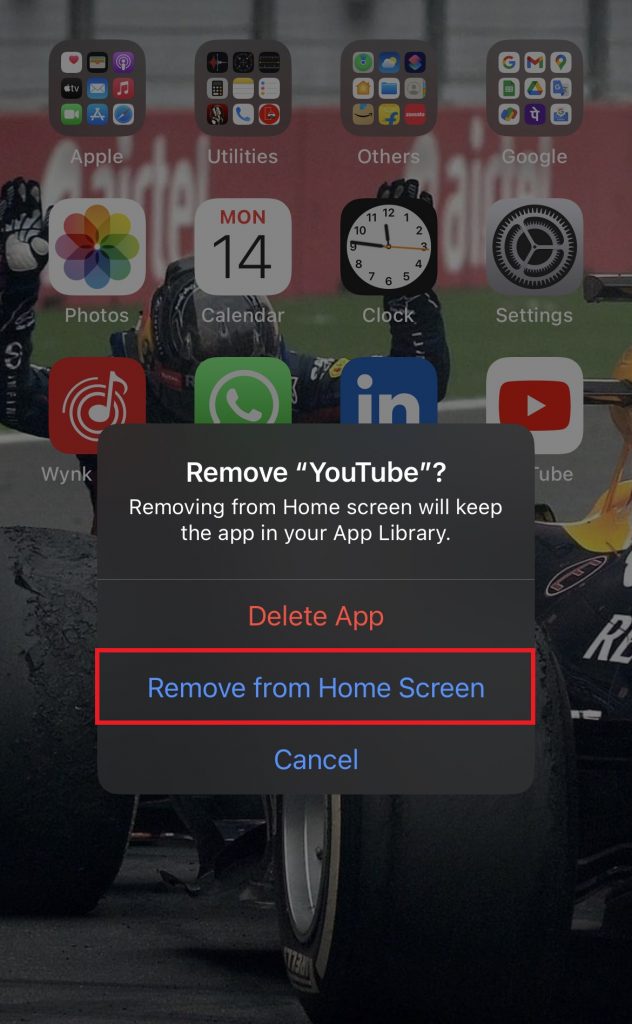 Tap Remove from Home Screen to hide the apps on iPhone