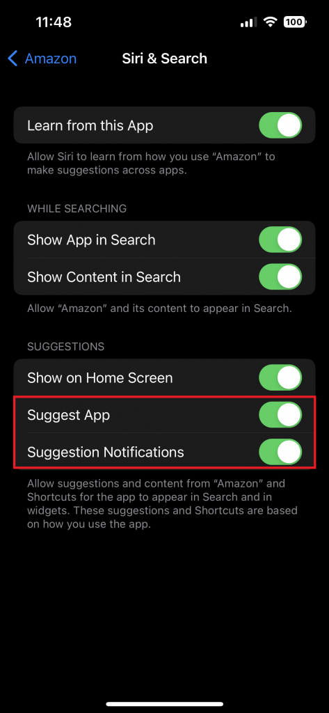 Toggle the button to hide apps on iPhone