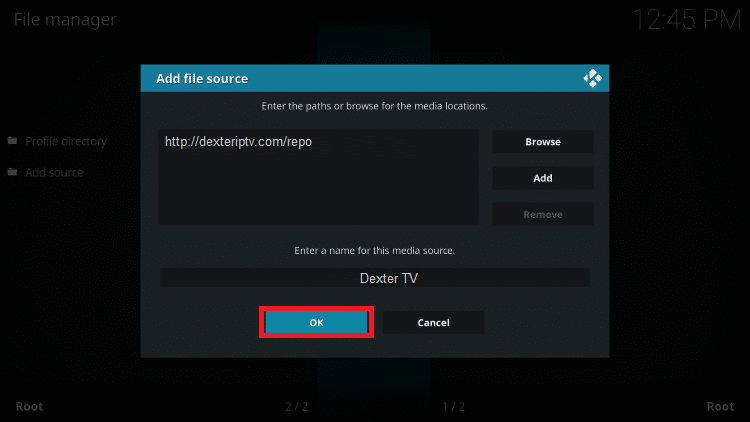 Click OK to install  Dexter IPTV Addon on Kodi