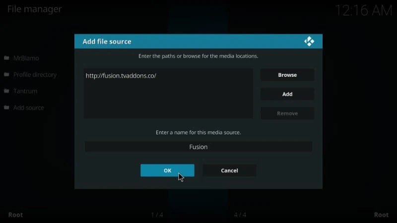 Click OK to download Fusion addon on Kodi