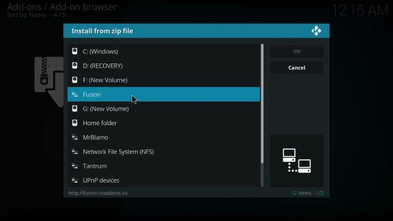 Select Fusion to download Fusion addon on Kodi