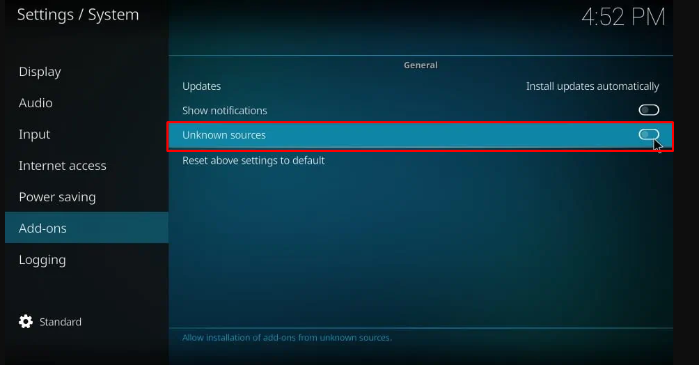 Tap unknown sources to download Fusion Addon on Kodi