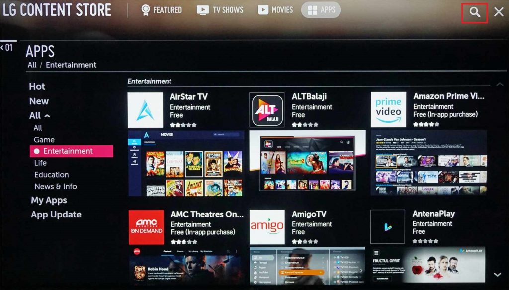 Click the search icon to install TSN on LG smart TV
