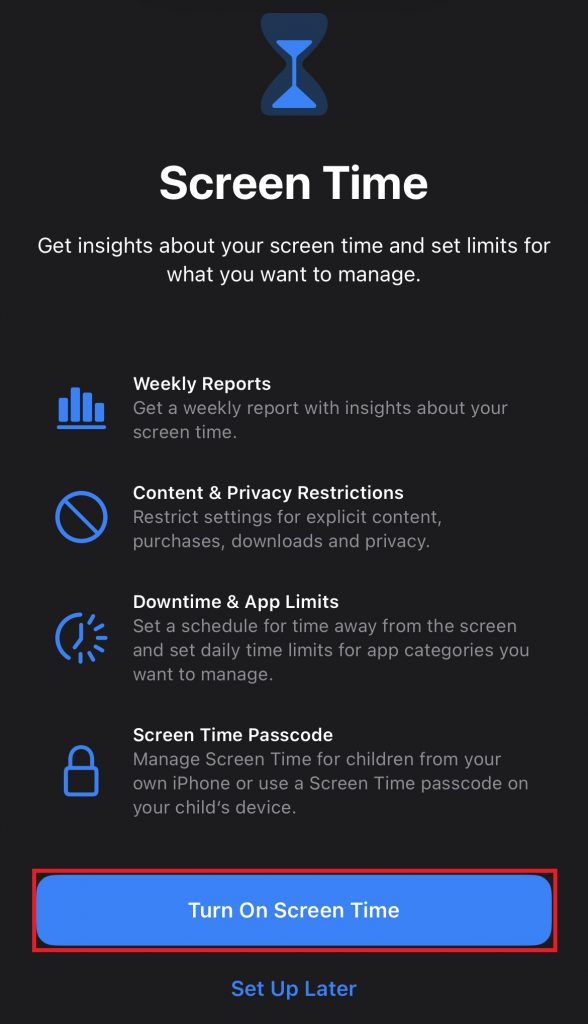Tap Turn On Screen Time to lock apps on iPhone