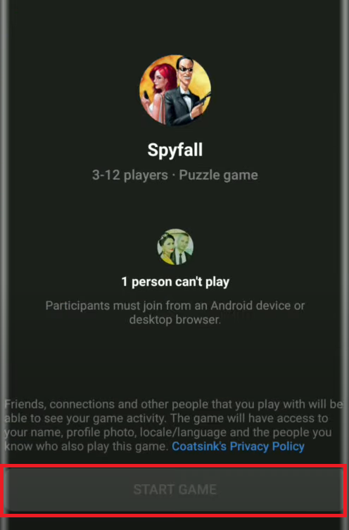 Tap Start Game to Play Games on Facebook Messenger