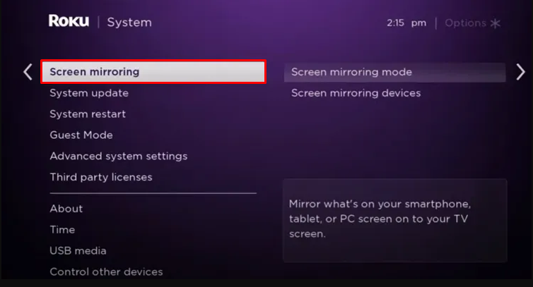 Choose Screen mirroring 