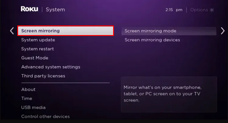 Choose Screen mirroring