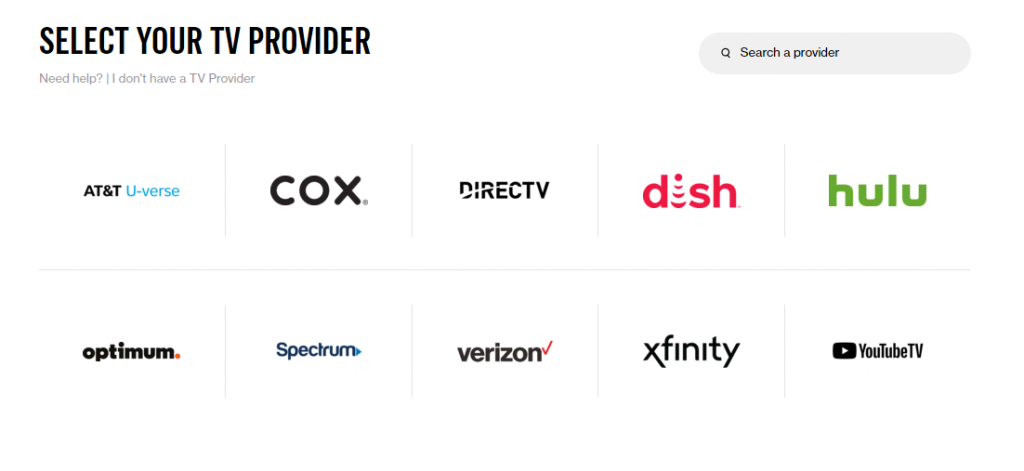 Select your TV provider