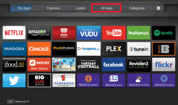 Click All Apps to watch FIFA world cup on Vizio TV