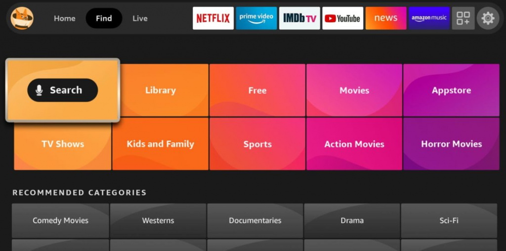 Tap Search on Toshiba Fire TV 
