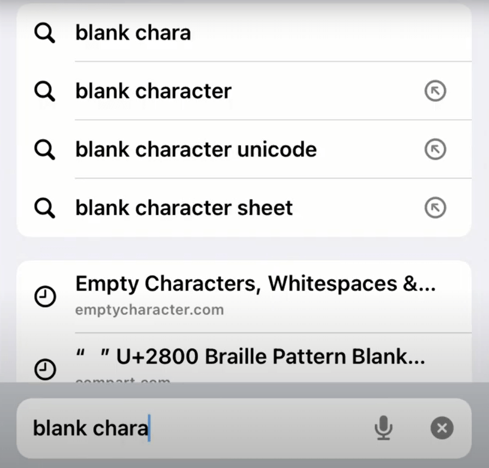 Type Blank Character 