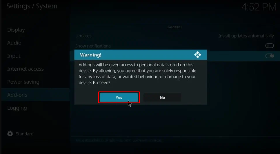 Click Yes to add Mega IPTV Addon on Kodi