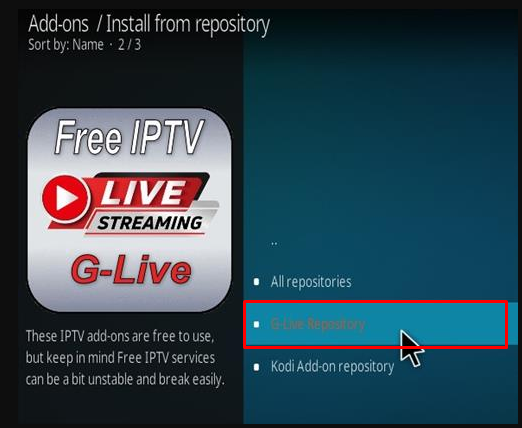 Choose the glive repository