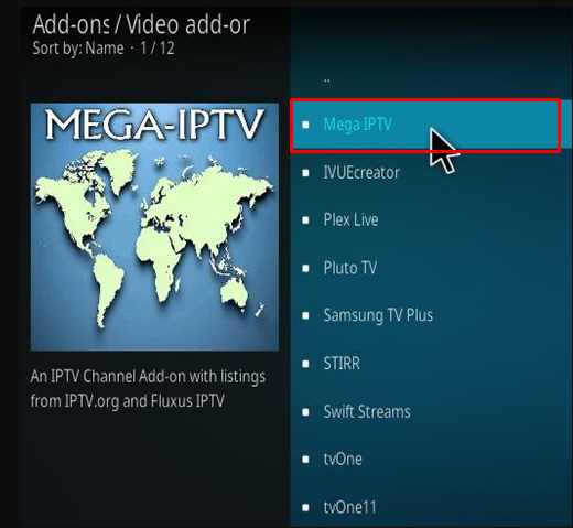 Choose Mega IPTV addon 