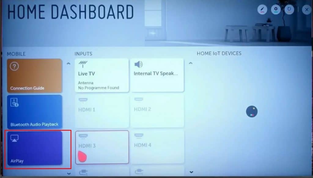 AirPlay settings on LG TV turning on to stream TOD