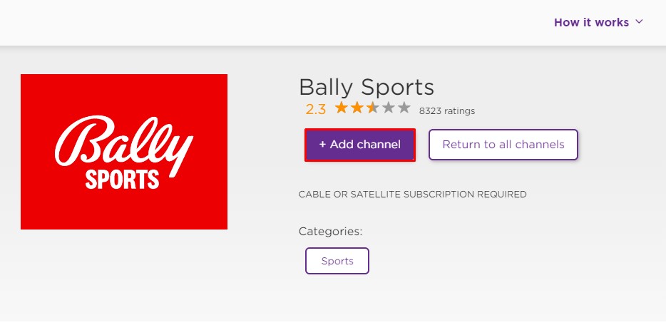 Tap Add Channel to add Bally Sports on Roku