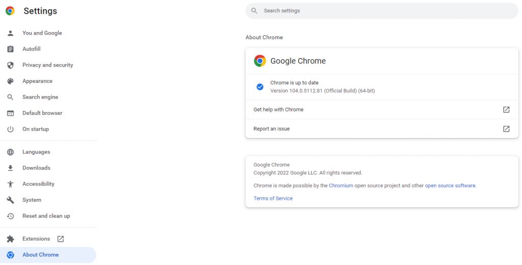 About Google Chrome version
