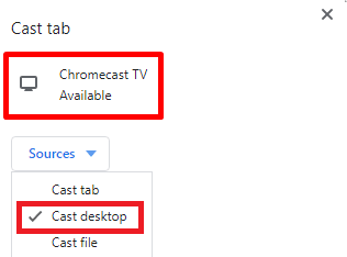 Tap Sources and select Cast desktop