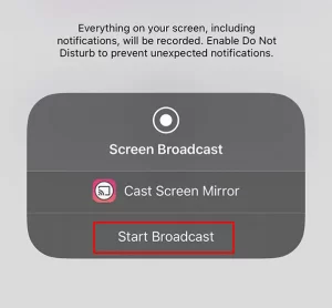 Click Start Broadcast to cast WhatsApp