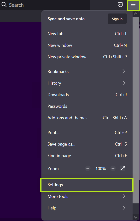 Press the Settings option on Windows