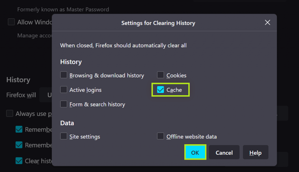 Clear the Cache Memory on FireFox automatically. 