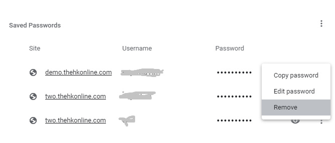 click remove to Delete Password on Chrome 