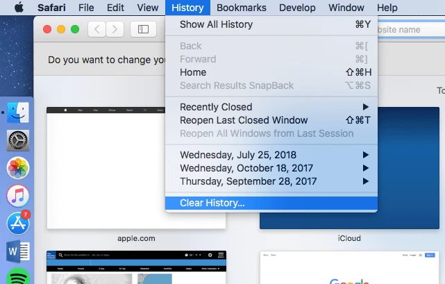 click Clear History to Delete Safari Browsing History