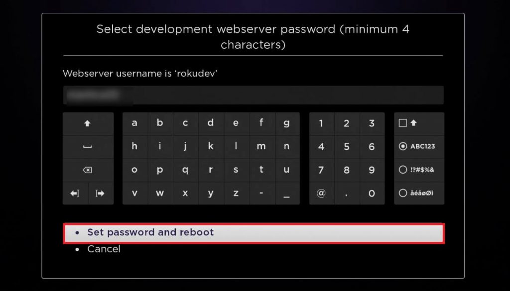 select set password and reboot