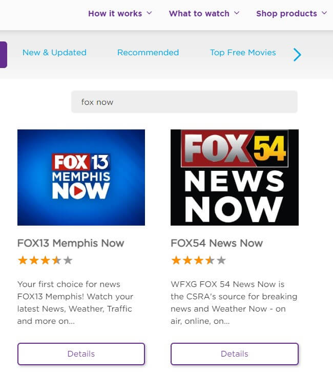 Type Fox Now in Search box of Roku website