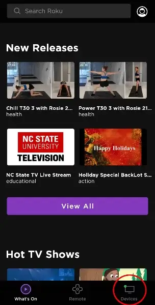 Select Devices on Roku app