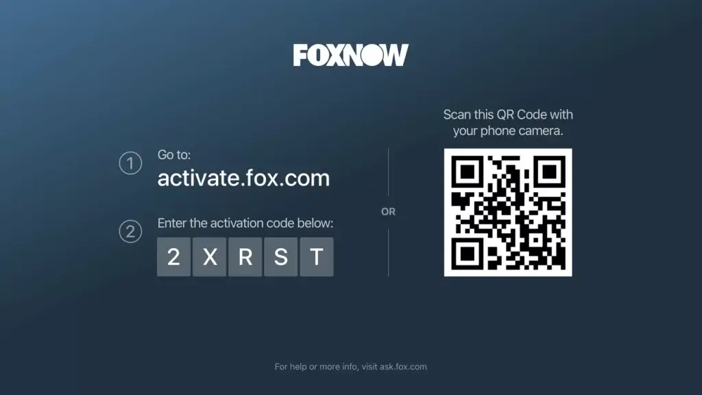 Activation code on TV screen
