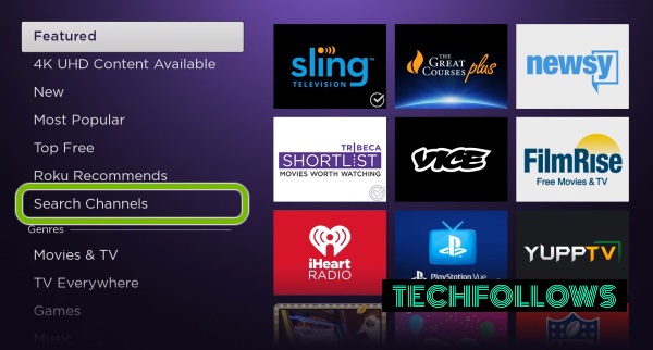 Click Search Channels  to download Frndly TV  on Roku