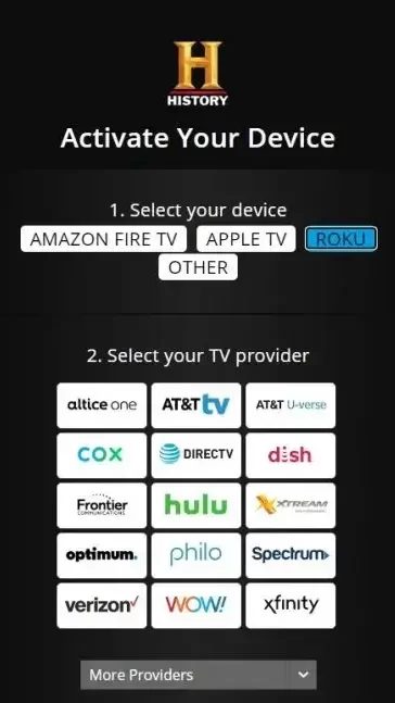 Choose streaming service and TV provider