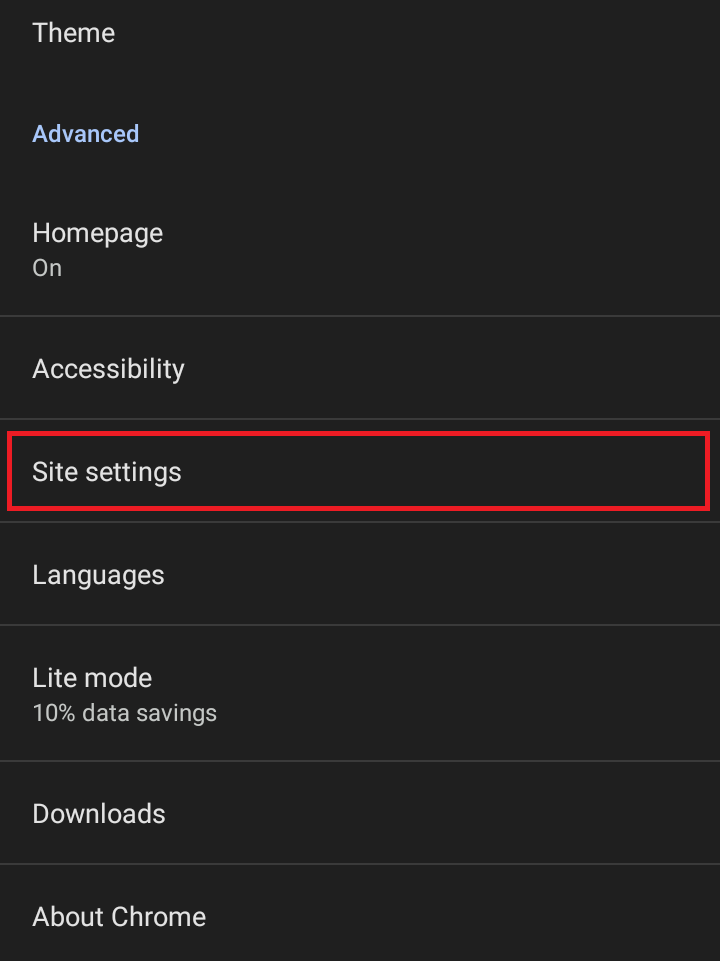 Tap on Site settings to disable pop up blocker on chrome