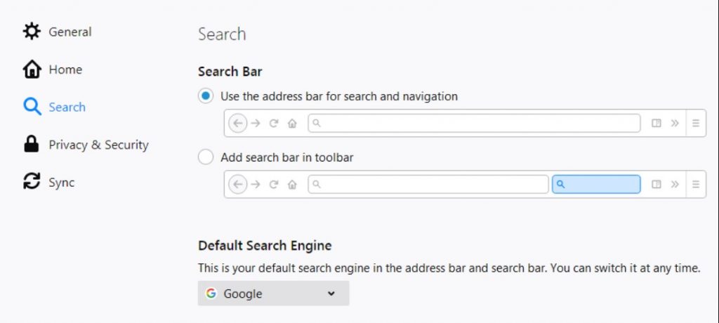 Default search engine in Firefox