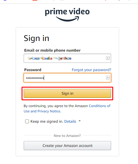 Sign in to your Amazon Prime account 