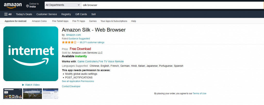 Select the Silk browser 