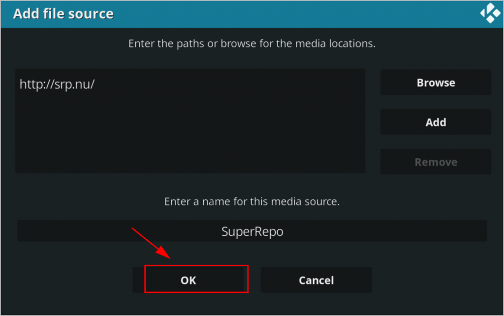 Click OK to download the SuperRepo on Kodi